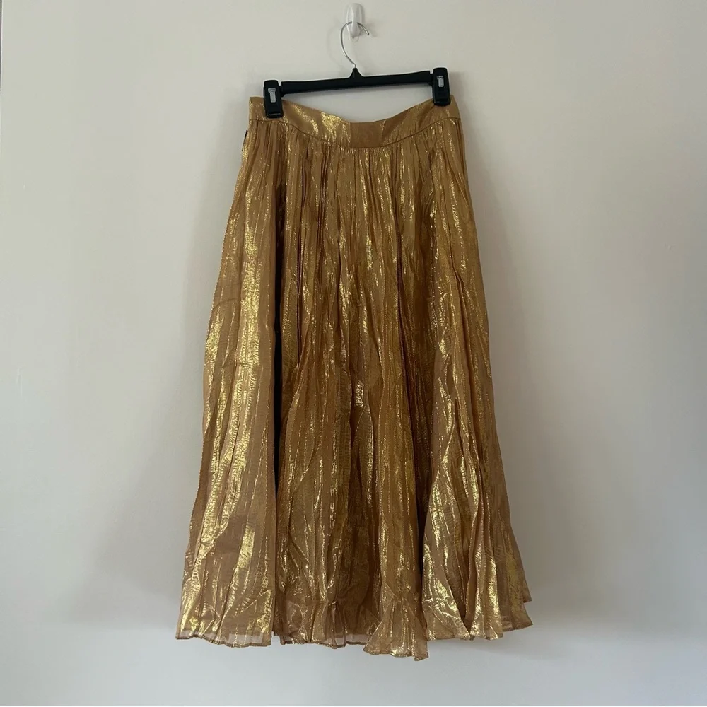 Kate Spade Gold Metallic Midi Skirt Size 8